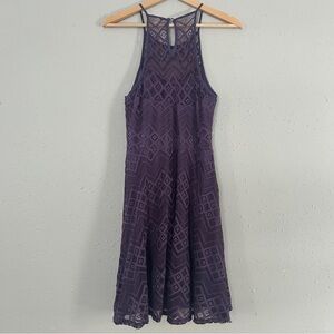 Miami Purple Lace Mini Dress Formal Stretch Comfy Wedding Guest Party Medium